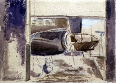Uzun Burunlu Blenheim (kağıt üzerine tebeşir ve sulu boya) by Paul Nash
