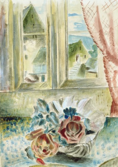 Kabuktaki Kırmızı Güller (kalem, tebeşir ve kağıt üzerine sulu boya) by Paul Nash