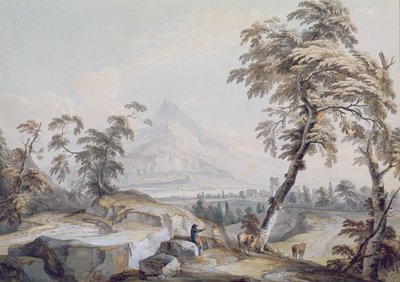 Travellers ile İtalyan Manzarası, no.1 (kağıt üzerinde w/c) by Paul Sandby