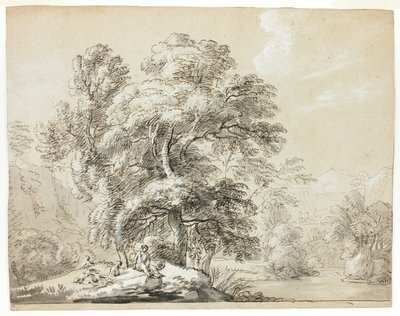 Nehir Kenarında Ağaçların Altında Oturan Adam ve Köpek by Paul Sandby