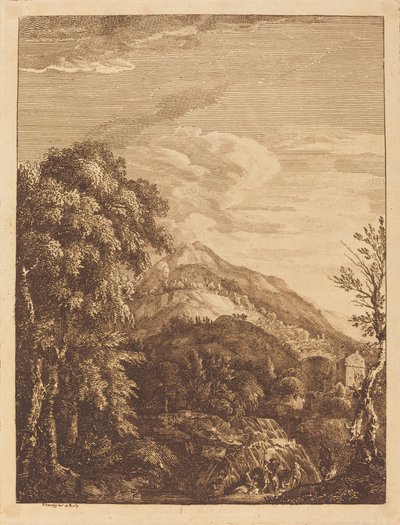 Şelale, Yuvarlak Kule, Kale ve Eşkıya ile Dağlık Manzara by Paul Sandby