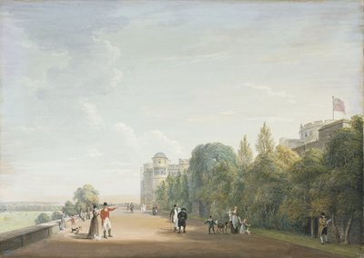 Windsor Kalesi: Zarif Figürlerle Doğuya Bakan Kuzey Terası, 1803 by Paul Sandby