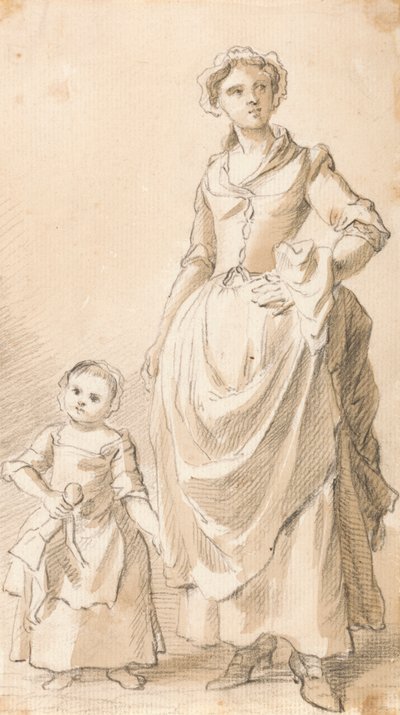 Kadın ve Oyuncak Bebek Tutan Çocuk by Paul Sandby