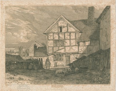 Wolverhampton - Yarı ahşap bir evin kalıntıları: çelik oyma, nd [c 1815] by Paul Sandby Munn