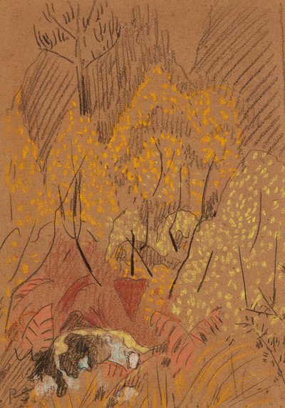 Siyah Beyaz Kayada Sonbahar Manzarası, Pont Aven (kahverengi kağıt üzerine pastel) by Paul Sérusier