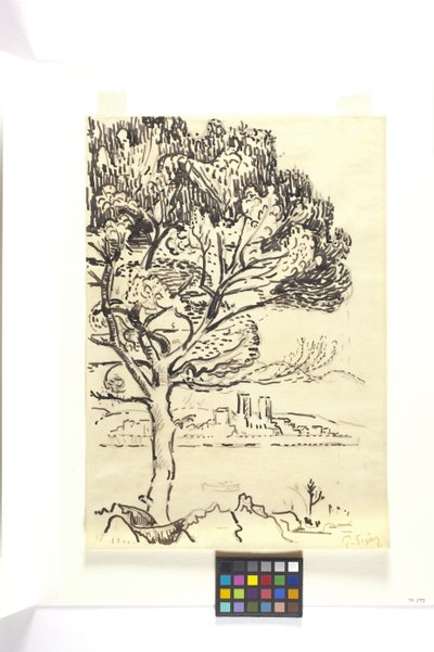 Antibes, Ön Planda Şemsiye Çamı (Antibes, Pin Pignon Au Premier Plan) (ten rengi dokuma kağıt üzerine siyah kalemle siyah mürekkeple çizim) by Paul Signac