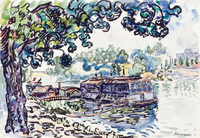 Asnières, c.1900-05 (w/c, kağıt üzerinde kalem üzerine fırça ve siyah mürekkep) by Paul Signac
