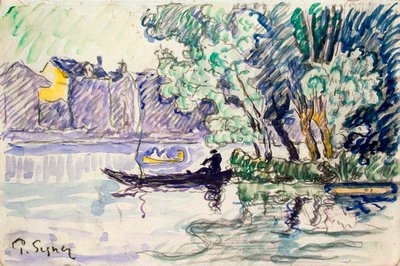 Seine Kıyısında Bir Teknede Balıkçı, c1900 by Paul Signac