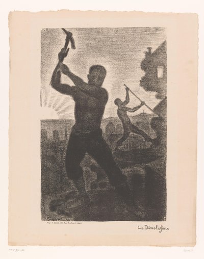 İki adam bir binayı yıkıyor Les demolisseurs (nesne üzerindeki başlık) by Paul Signac