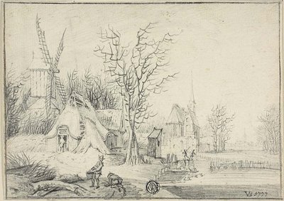 Yel Değirmeni ve Kilise ile Köy by Paul Theodor van Brussel
