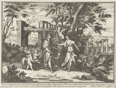 Procris ve Kılık değiştirmiş Cephalus Manzaralardaki mitolojik temsiller (dizi başlığı) by Paul van Somer (II)