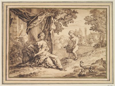 Putto ile Sütunun Altında Oturan Kadınlar by Paul van Somer