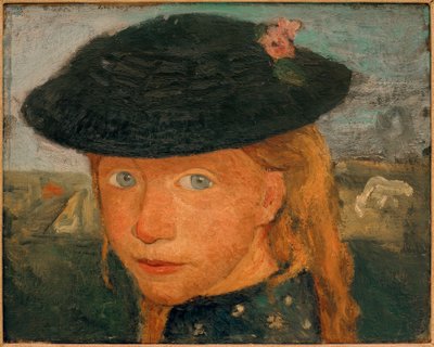 Hasır şapkalı küçük bir kızın başı by Paula Modersohn Becker