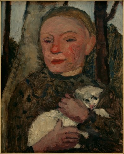 Kuzulu kız (kollarında kuzu olan bir kızın yarım boy portresi) by Paula Modersohn Becker