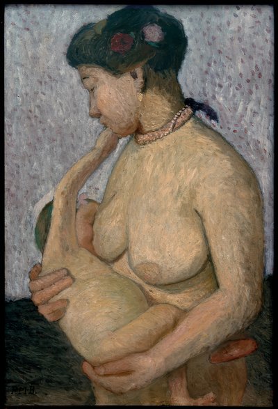 Göğsünde çocuğu olan anne, yarı çıplak by Paula Modersohn Becker