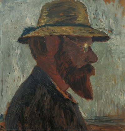 Sağdaki profilde hasır şapkalı Otto Modersohn. 1905 civarında by Paula Modersohn Becker