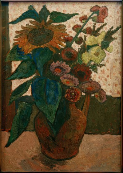 Ayçiçeği, gülhatmi ve gürgen ile natürmort by Paula Modersohn Becker