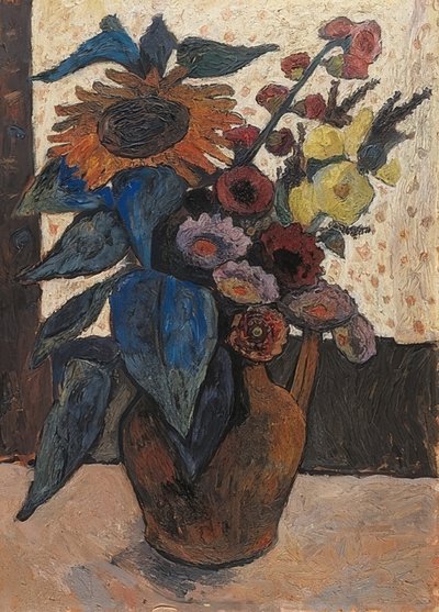 Ayçiçeği, gülhatmi ve gürgen ile natürmort. 1907 by Paula Modersohn Becker