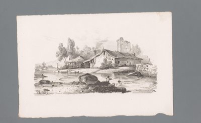 Bir nehir üzerinde bulunan bir evin görünümü Manzara ilkeleri (dizi başlığı) Principles de paysages (dizi başlığı) by Paulus Lauters