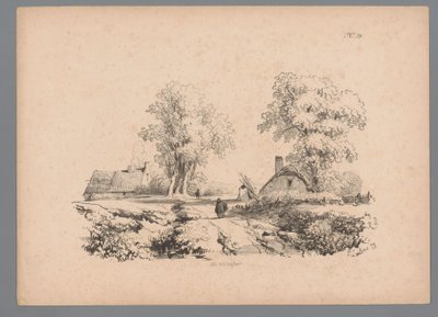 Bir yolda iki ev ve iki figür ile manzara Paulus Lauters tarafından Peyzaj Çalışmaları (seri başlığı) Nouvelle suite de P. Lauters için 40 etüt (seri başlığı) by Paulus Lauters