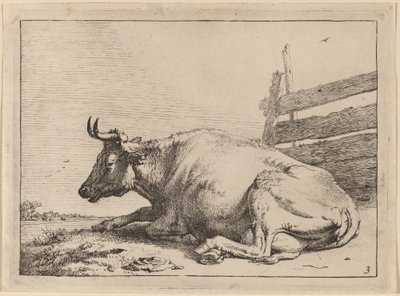 Bir çitin yanında yatan inek by Paulus Potter