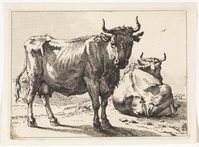 Ayakta duran ve yalancı bir inek Het Bullenboekje (seri başlığı) by Paulus Potter
