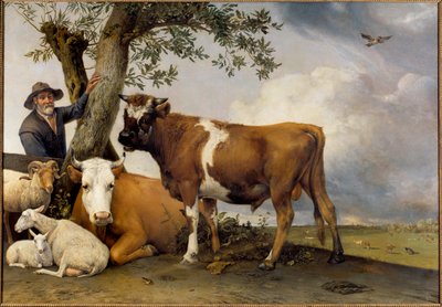 Genç boğa Bir çoban ve sığırları, belier, kuzu, inek ve boğa. Paul Potter (1625-1654) 1647 Sun tarafından tablo. 2,36x3,39 m Lahey. Mauritshuis by Paulus Potter
