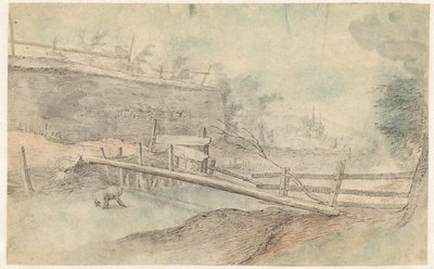 Bir nehir üzerinde bir köprü olarak bir ağaç gövdesi by Paulus Willemsz. van Vianen