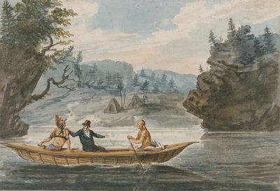 Kanoda İki Kızılderili ve Bir Beyaz Adam, 1811-ca. 1813. by Pavel Petrovic Svin