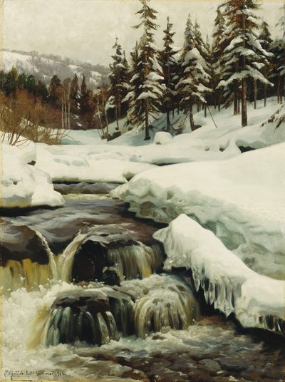 Bir Dağ Torrenti ile Bir Kış Manzarası by Peder Monsted