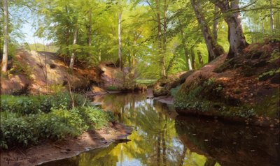 P.Mönsted, orman deresinde güneşli bir gün by Peder Monsted