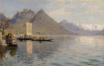 Lugano Gölü üzerinde güneş ışığı by Peder Monsted
