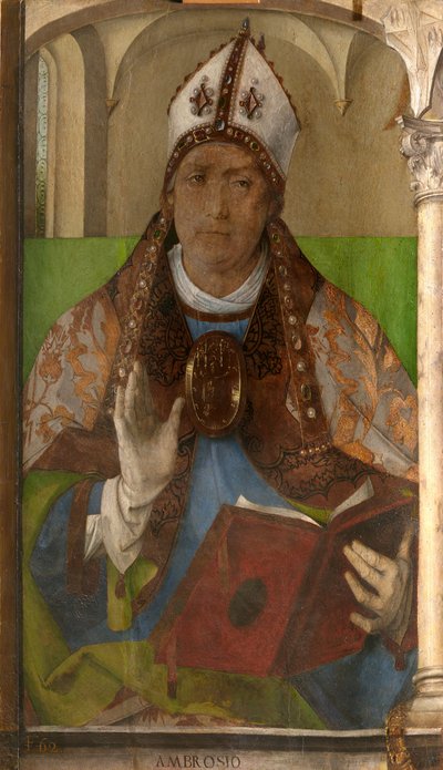 Ambroise de Milan (vers 340-397) - Saint Ambrose, Milano Başpiskoposu par Berruguete, Pedro (1450-1503). Ahşap üzeri yağlı boya, ebat: 117x65, c. 1473-1475, Marche Ulusal Galerisi, Urbino by Pedro Berruguete