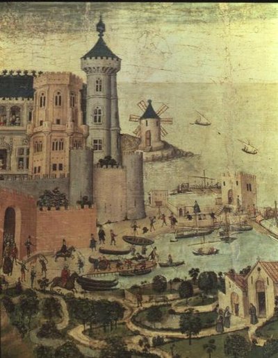 Almudaine Kuleleri ile Mayorka Limanı, Şehrin Fethi sırasında James I (detay) by Pedro Nisart