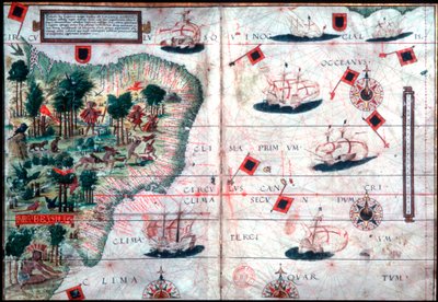 Portekizli denizciler Pedro Reinel ve Lopo Homen, c1525 tarafından Brezilya haritası. by Pedro Reinel
