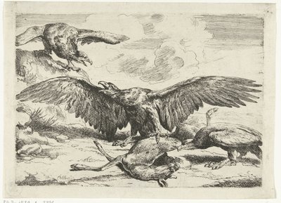 Üç kartal ölü bir geyik için kavga ediyor Diversi uccelli (dizi adı) by Peeter Boel