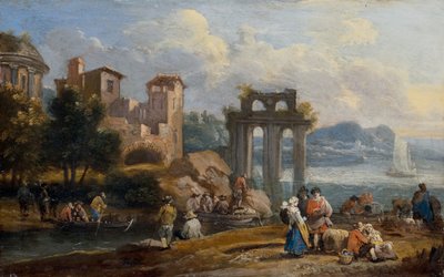Bir harabenin yanında duran bir manzaradaki figürler by Peeter or Pieter Bout