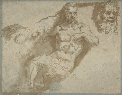 Oturan satir, aynı rektodan genişlemiş başlı, bir kadın başı, 1527-96. by Pellegrino Tibaldi