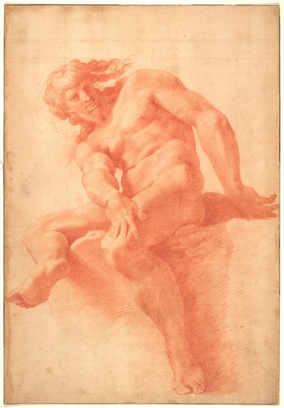 Oturan genç çıplak adam by Pellegrino Tibaldi