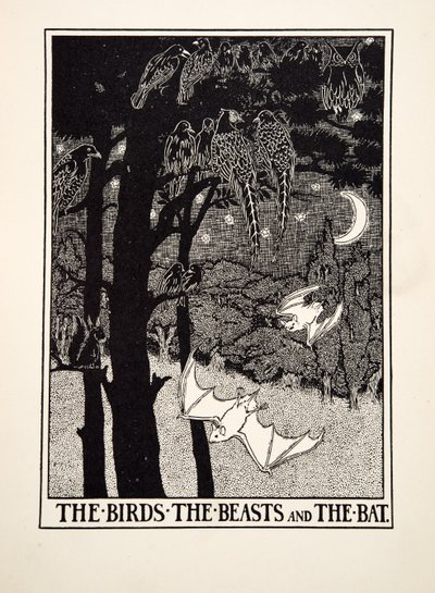 Ezop'un Yüz Masallarından Kuşlar, Canavarlar ve Yarasa, pub.1903 (gravür) by Percy J. Billingshurst