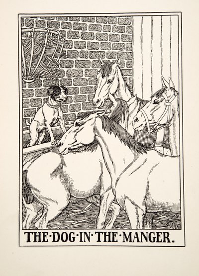 Aesop'un Yüz Masallarından Yemlikteki Köpek, yayın.1903 by Percy J. Billingshurst