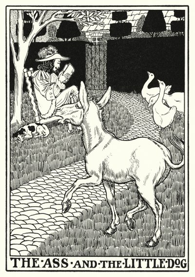 La Fontaine Masalları: Eşek ve küçük köpek (lito) by Percy James Billinghurst