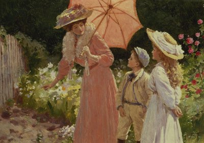 Çilekli Fıçı yapmayı gösteren Şemsiyeli Kadın by Percy Tarrant