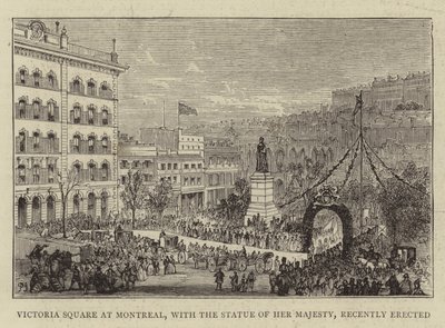 Majestelerinin Heykeli ile Montreal'deki Victoria Meydanı, yakın zamanda dikildi by Percy William Justyne