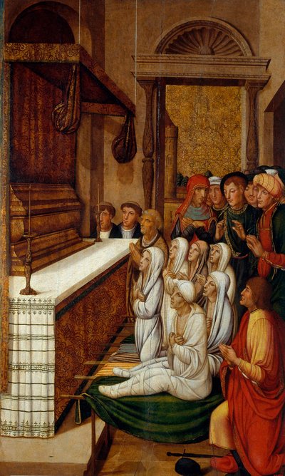 Altı diriliş devant les reliques de saint Etienne - Aziz Stephen Kalıntılarından Önce Altı Diriliş - Peinture de Pere (Pedro) Gasco (1502/05-1546) - c.1535 - Paneldeki Tempera - 146.7x88.5 - Museu Nacional d 