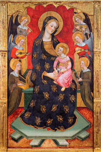 Müzisyen Meleklerle Madonna ve Çocuk - Müzik Çalan Meleklerle Madonna - Tablo Pere (Pedro) Serra (yaklaşık 1357-1406), yaklaşık 1380 - Tempera on panel - Museu Nacional d