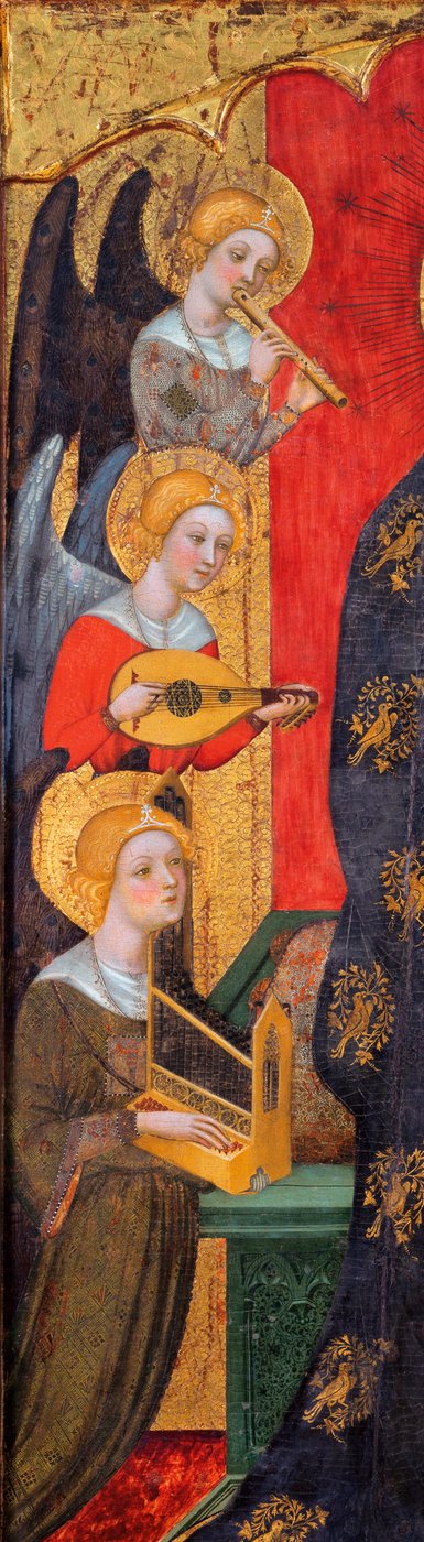Müzisyen Meleklerle çevrili Madonna - Meleklerden Detay - Müzik Çalan Meleklerle Madonna (Detay) - Tablo Pere Serra (yaklaşık 1357-1406), yaklaşık 1380 - Panelde Tempera - Museu Nacional d