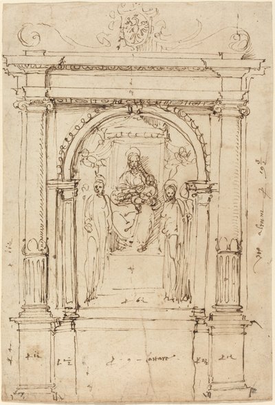 Mimari Ortamında Azizler ile Madonna ve Çocuk Altarpiece by Perino del Vaga