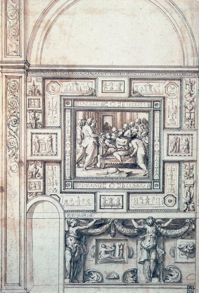 Bir tonozun Duvar Süsleme Projesi, 16. yüzyıl. by Perino del Vaga