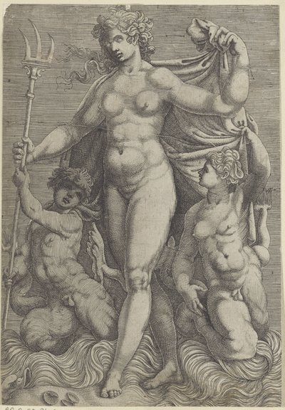 İki tritonlu Thetis Deniz tanrıları ve deniz atları ile Neptün ve Thetis (dizi başlığı) by Perino del Vaga
